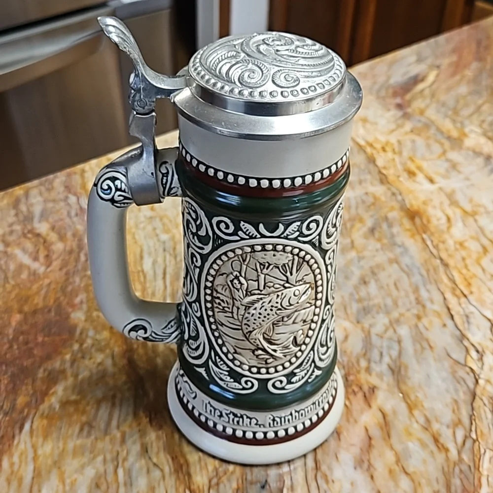 AVON 3D Lidded HUNTING FISHING Beer Stein Mug Cup